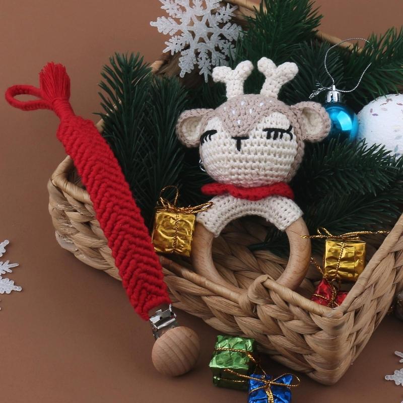 Pacifier Holder Teething Toy Set for Infant for Play Cartoon Crochet Cute Shower Gift Newborn Gift Nursing Pendant Toy