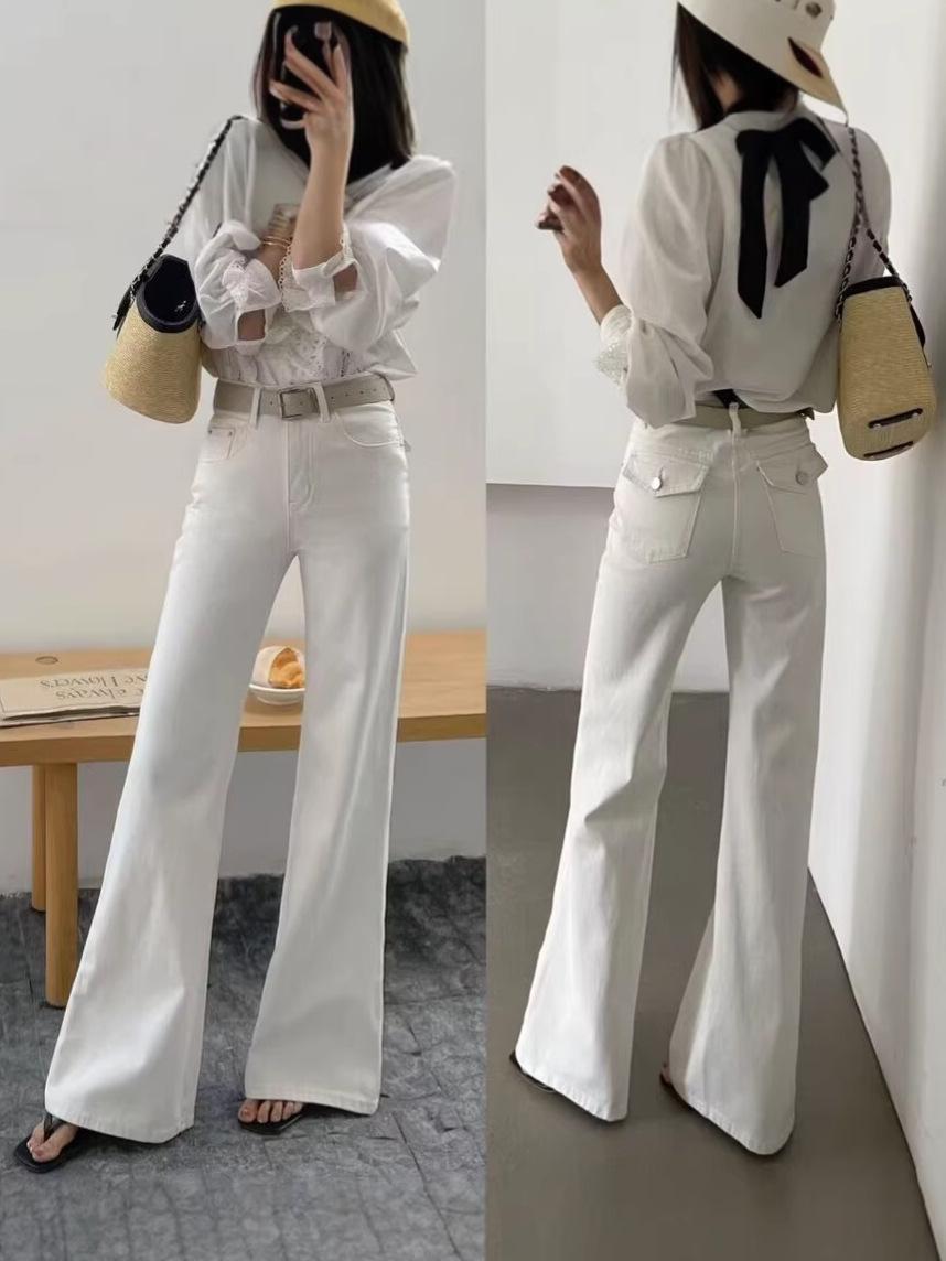 

2026 Spring/Autumn Collection: Four-Way Stretch Jeans with Non-Cling Pocket Flap Design XL грязно-белый