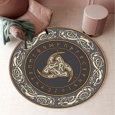 Nordic Viking Vintage Rug Round Mat Circle Carpet Bath Mat Black Mat Home Decoration Rugs for Kitchen Carpets for Living Room