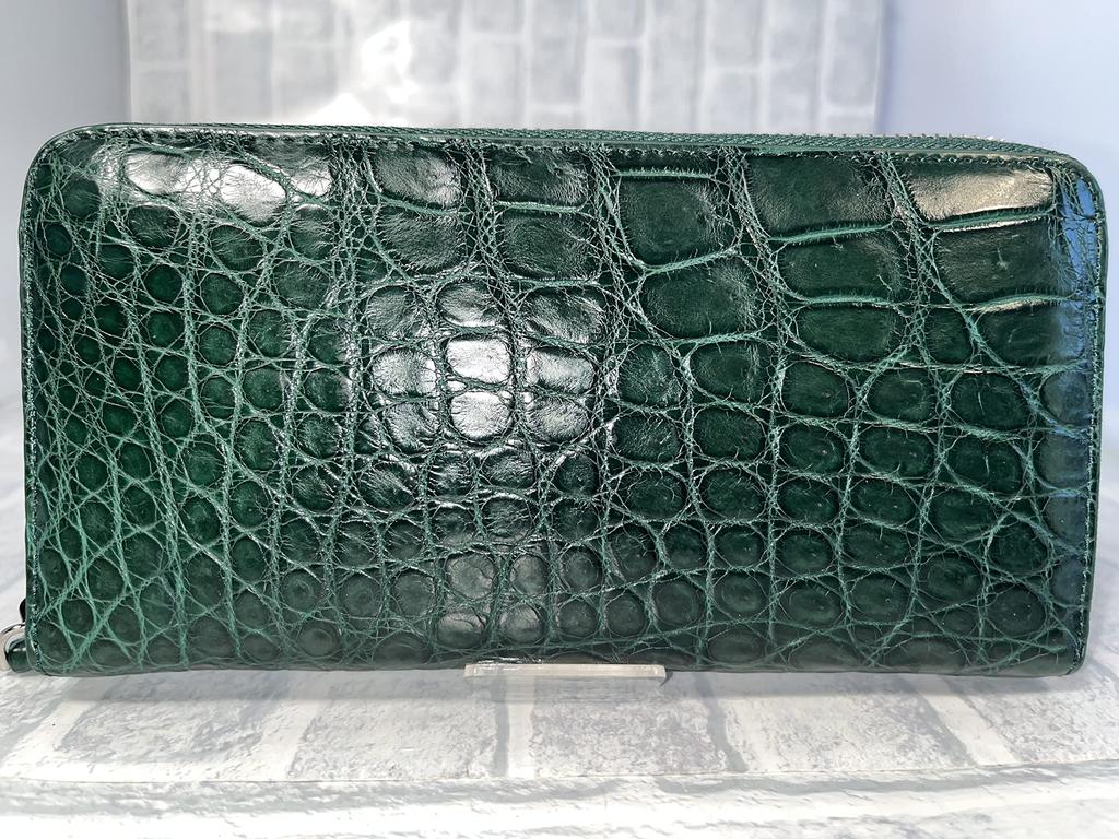 GUODI Echtes Krokodilleder Lange Geldbörse mit Reißverschluss rundherum, TK-RPN10LW5 (Zypern Grün), Unisex, für Männer und Frauen