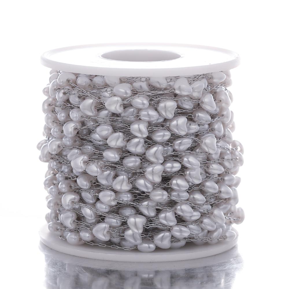

2 Meter Stainless Steel Heart Artficial Pearl Chains for DIY Handmade Women Fashion Necklace Supplies Jewelry Making Accessories