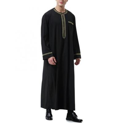 Men Robe Retro Round Neck Zipper Long Malaysia Sleeves Loose Half Middle East Arabian Dubai Traditional Maxi Robe