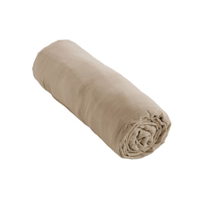 Drap housse gaze de coton 160 x 200 cm Gaia ficelle