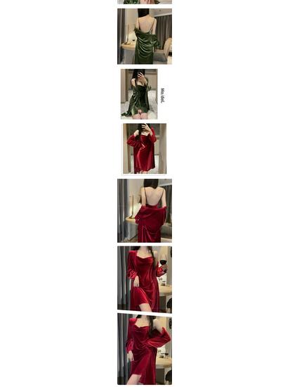 Goldener Samtspitzen-Pyjama-Set für Damen - Herbst/Winter-Kollektion 2025