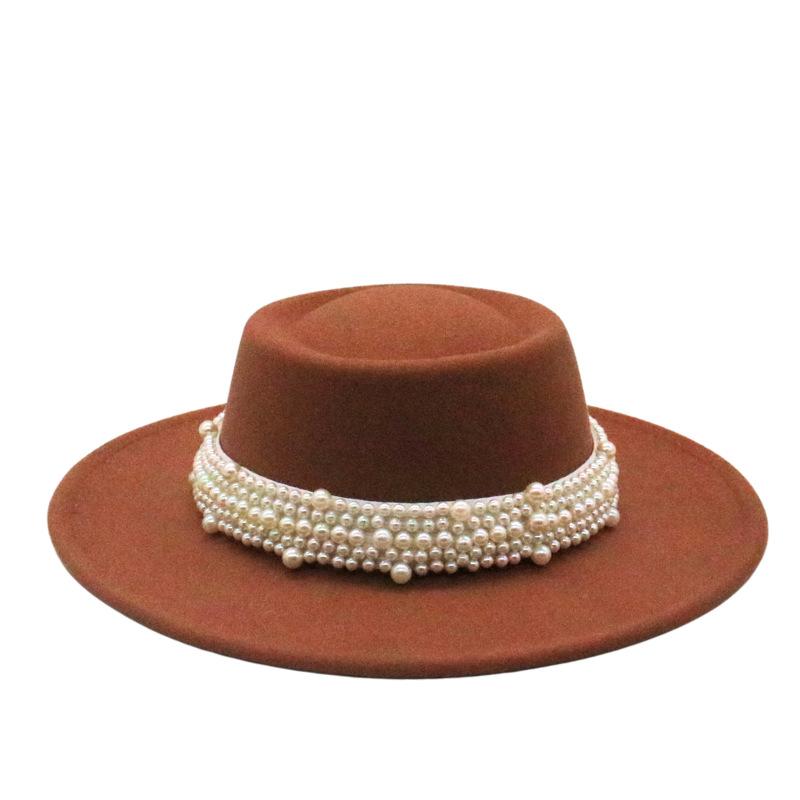 French Retro British Flat Top Top Hat Season Men'S And Women'S Hats Hepburn Face Small Felt Hat