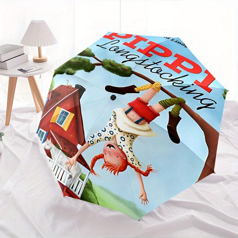 Pippi Longstocking, Astrid Lindgren Automatic Opening and Closing Umbrella, Compact Travel Umbrella, Lightweight and Portable, Suitable for