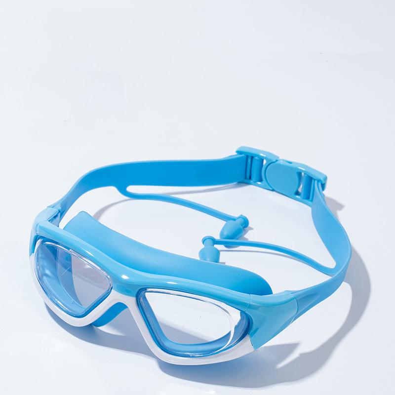 Ochelari de înot pentru copii de înaltă definiție, impermeabili și anti-ceață, cu ramă mare, ochelari convenienți, dopuri de urechi conectate cu silicon