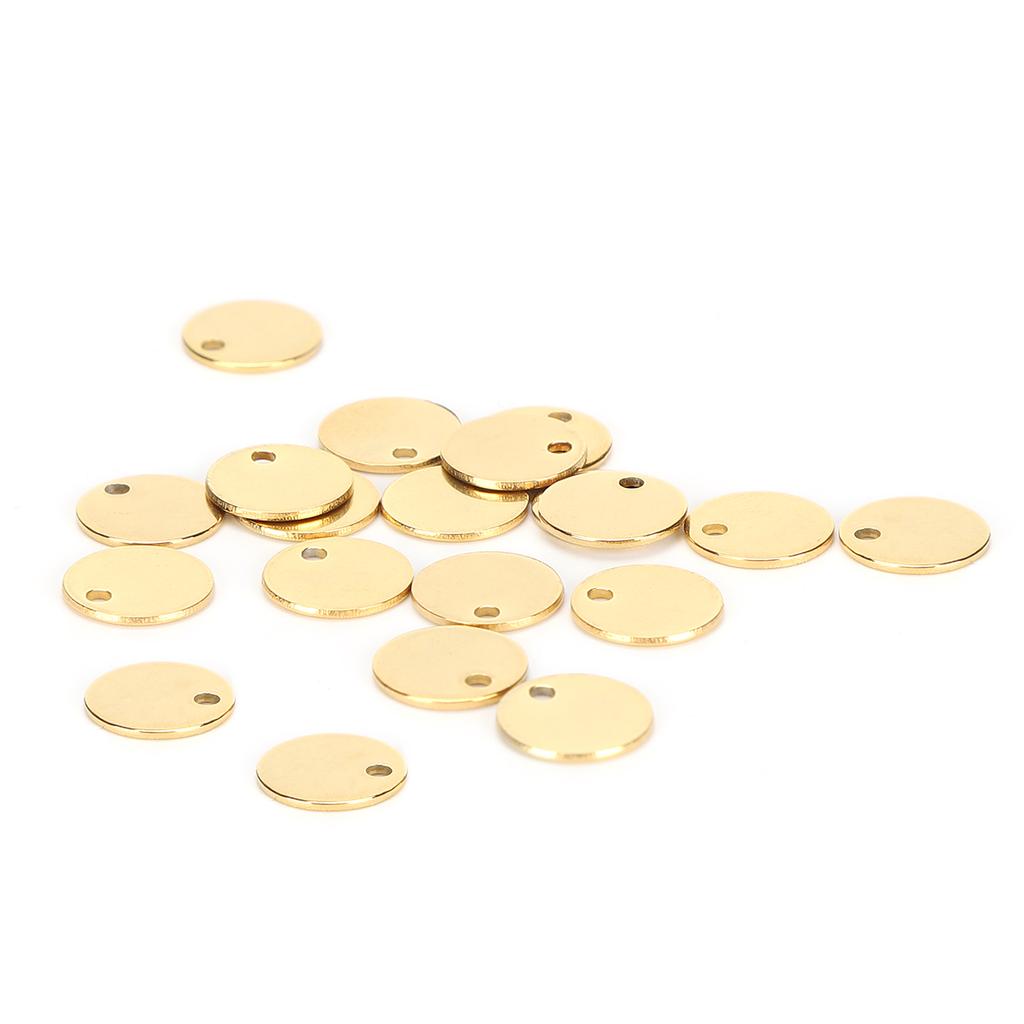 20pcs Stainless Steel Round Pendant DIY Dog Tags with Hole Jewelry Making AccessoryGold 10mm