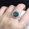 Set With Imitation Maldives Blue-Green Mozzarella Diamond Ring, Fire-Colored Sparkling Luxury Open Ring
