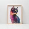 Poster Cat In Colorful Mosaic Poster Cat In Colorful Mosaic, 30X40 Cm, Frame Wooden Light Oak, Paper Matte 230 Gsm