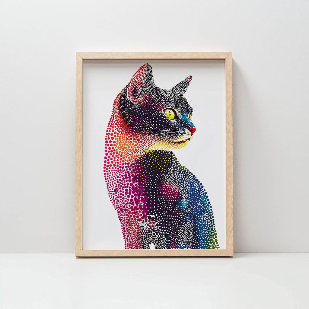Poster Cat In Colorful Mosaic Poster Cat In Colorful Mosaic, 30X40 Cm, Frame Wooden Light Oak, Paper Matte 230 Gsm