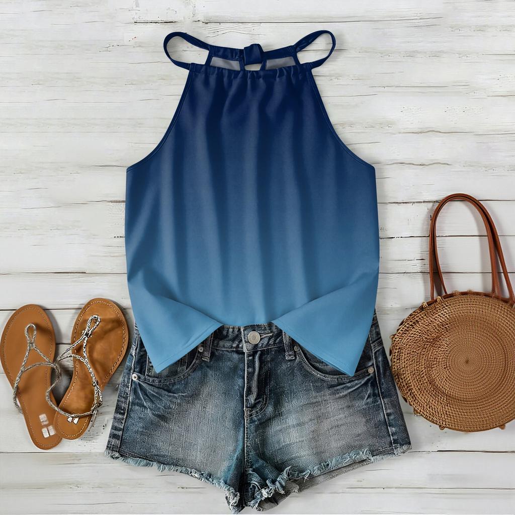 Damen ärmelloses Tanktop im Bohemian-Stil mit Farbverlaufdruck, lässig locker geschnitten, Sommer-Oberteil Weste Bluse für den täglichen Gebrauch