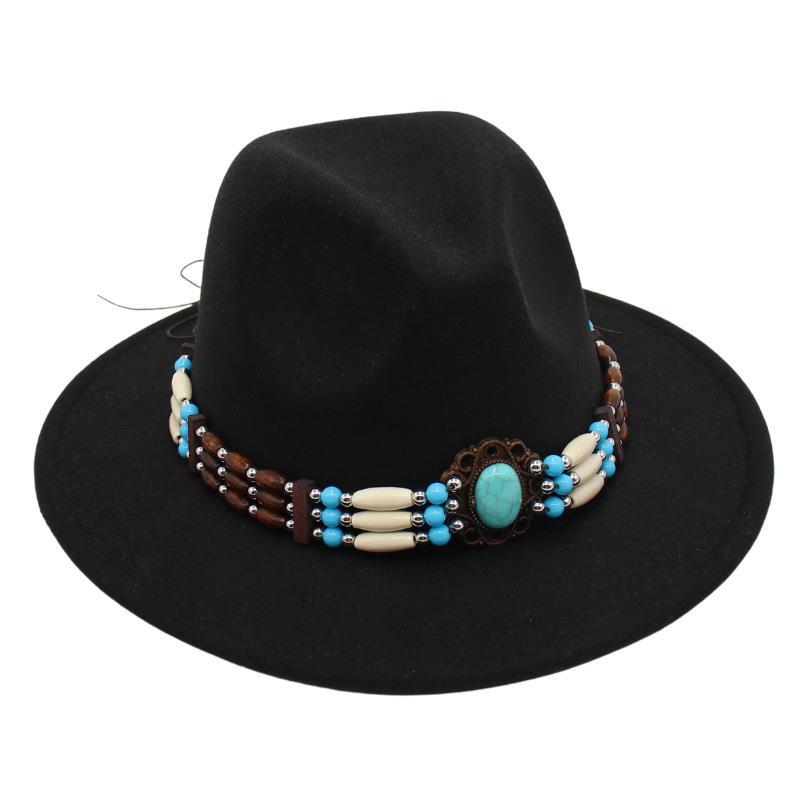 Turquoise Ethnic Style Top Hat, Foreign Style Jazz Hat, Retro Felt Hat, Spanish Temperament Plush Woolen Hat