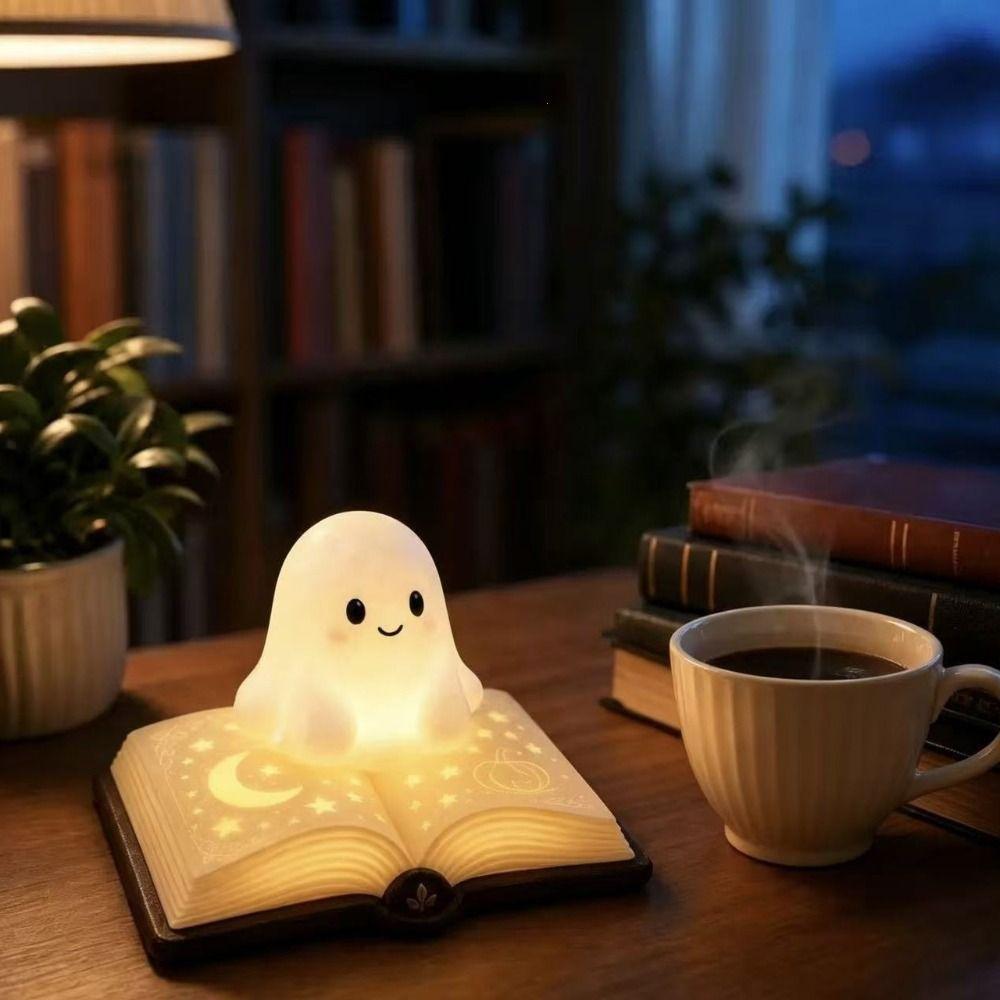 Warm Glow Resin Night Light Compact Design Desktop Ornament Ghost Night Light Holiday Gifting