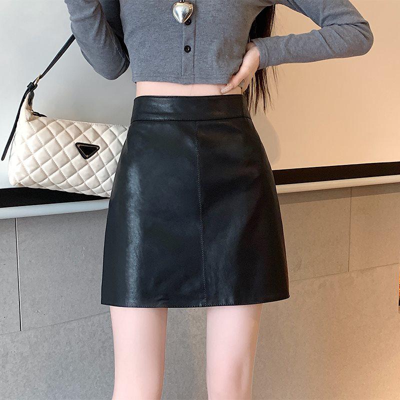 Coffee Color High Waist PU Leather A-Line Mini Skirt