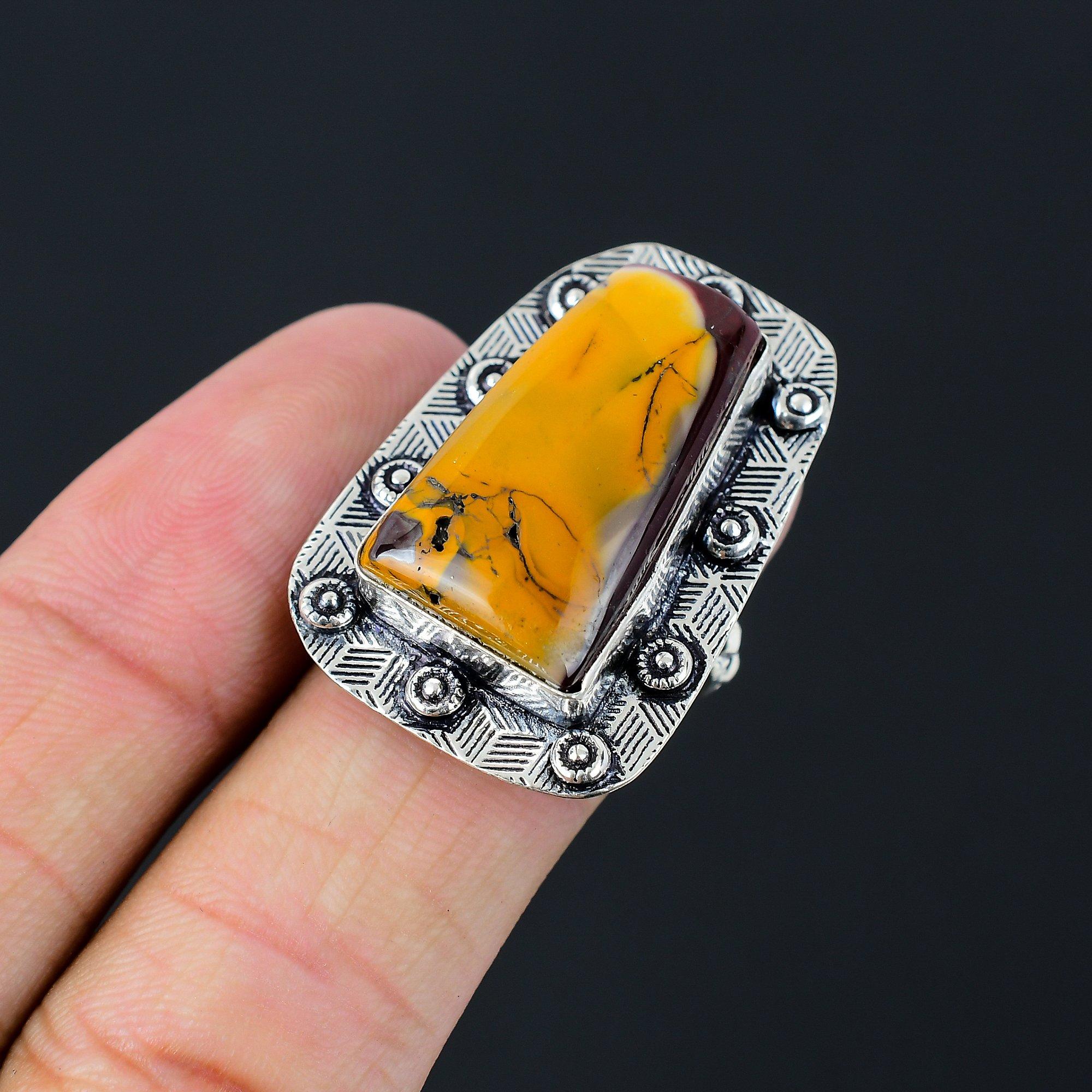 Daughters Day Sale 925 Silver Natural Mookaite Trendy Statement Ring Size 7.5 7.5