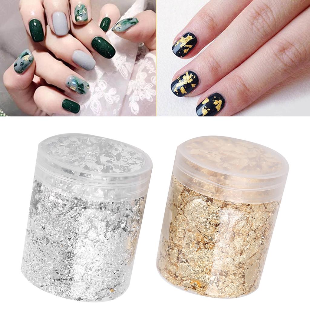 Arte de Unhas Folha Dourada Brilhante DIY Flocos Dourados Decoração com Glitter 5g X 2 Frascos (Alumínio + Latão)