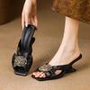 Fashion French Vacation Style High-heeled Slippers for Women Wearing Summer New Rhinestone Bow Wedge Sandals Sandalias De Mujer