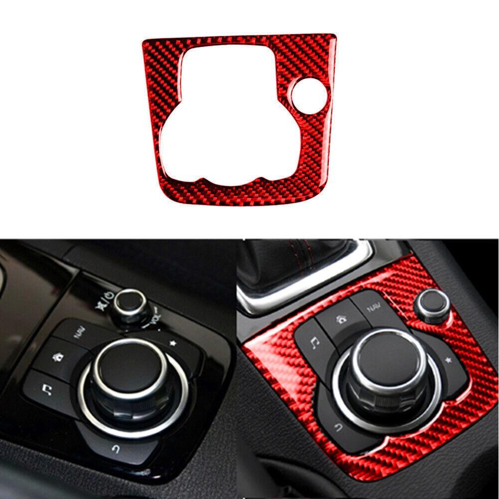 Red Carbon Fiber Center Console Multimedia Panel Trim For Mazda 3 Axela 2013-16