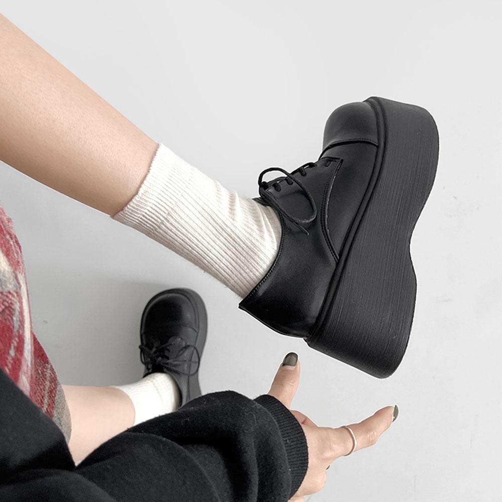 Gothic Platform Wedges Women Pumps Shoes Lace-up Women's Loafers Punk Dressy Office Work Black New Spring Women Shoes