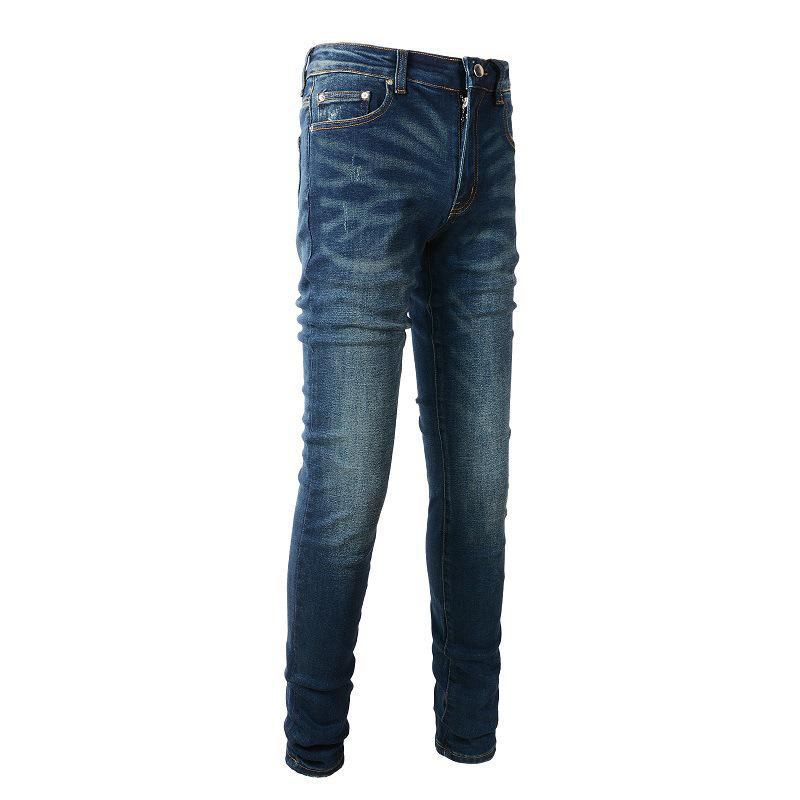 Men's Retro Slim-Fit Pleated Elastic Jeans