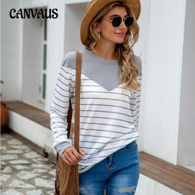 Blusa a Maniche Lunghe Lavorata a Maglia a Patchwork a Righe da Donna Taglie Forti