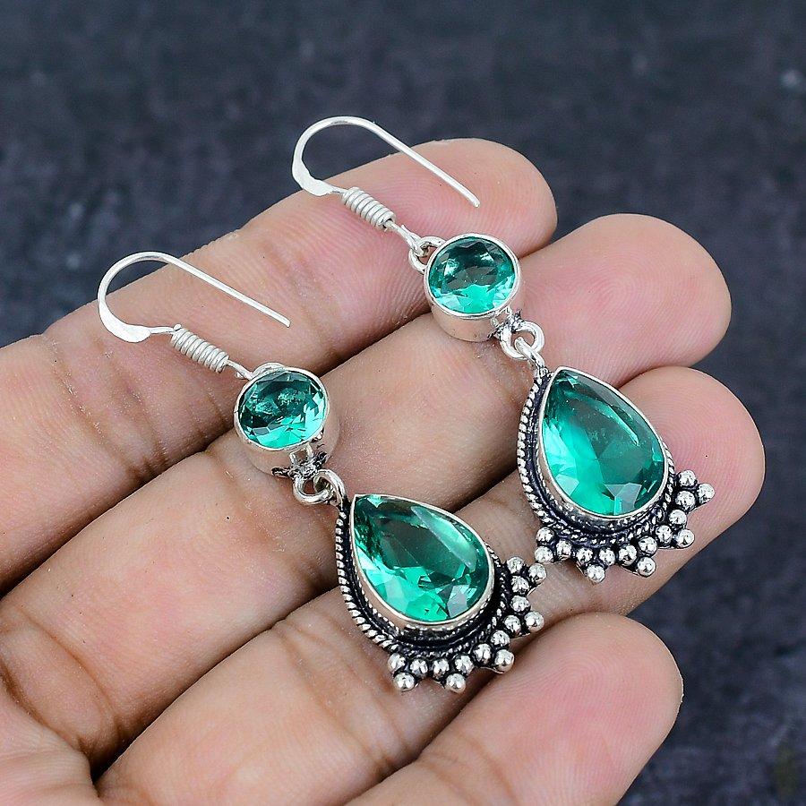 Natural Indicolite Tourmaline Gemstone 925 Sterling Silver Earring 2.09" E1a56