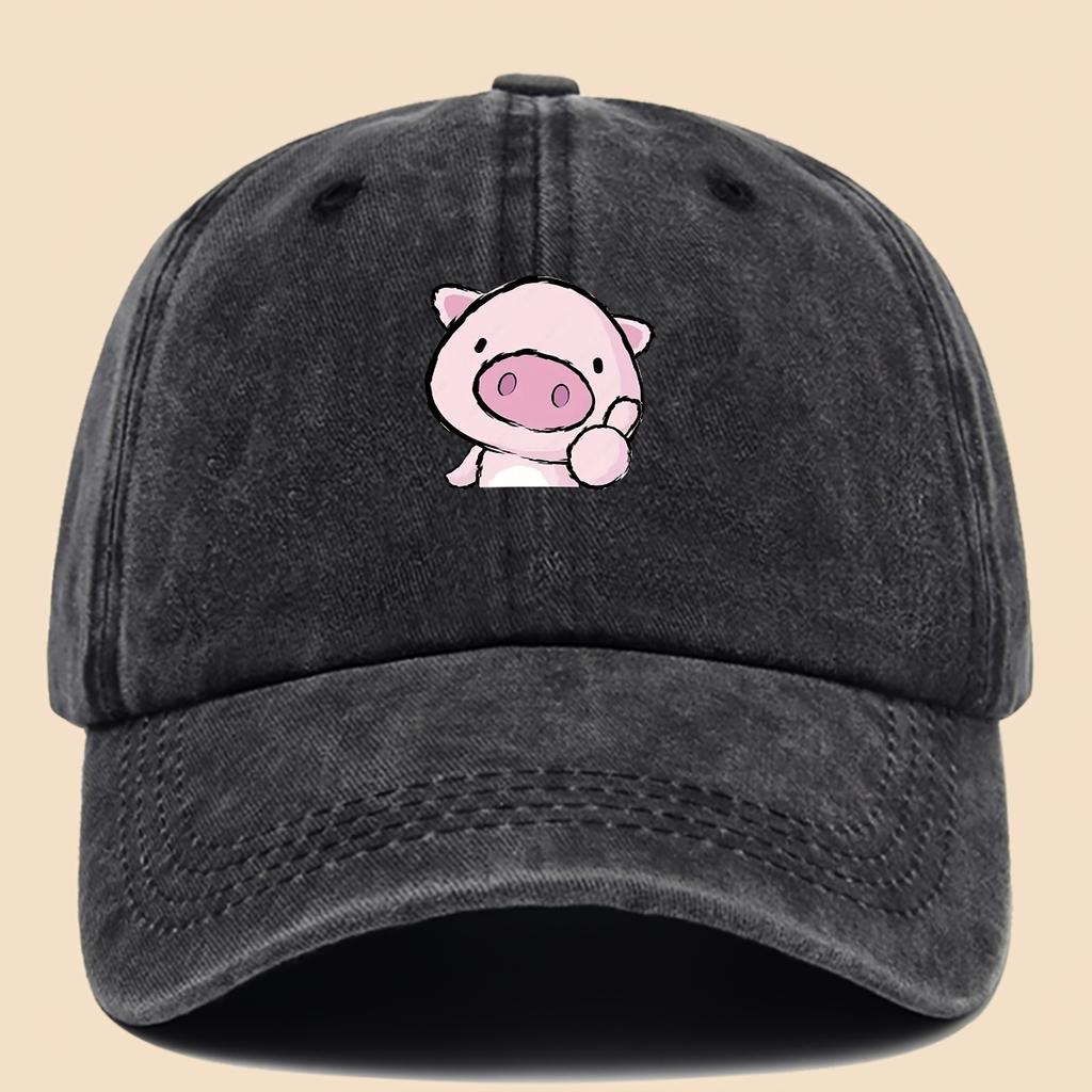 Cartoon style pink piggy print baseball cap adjustable unisex music hat