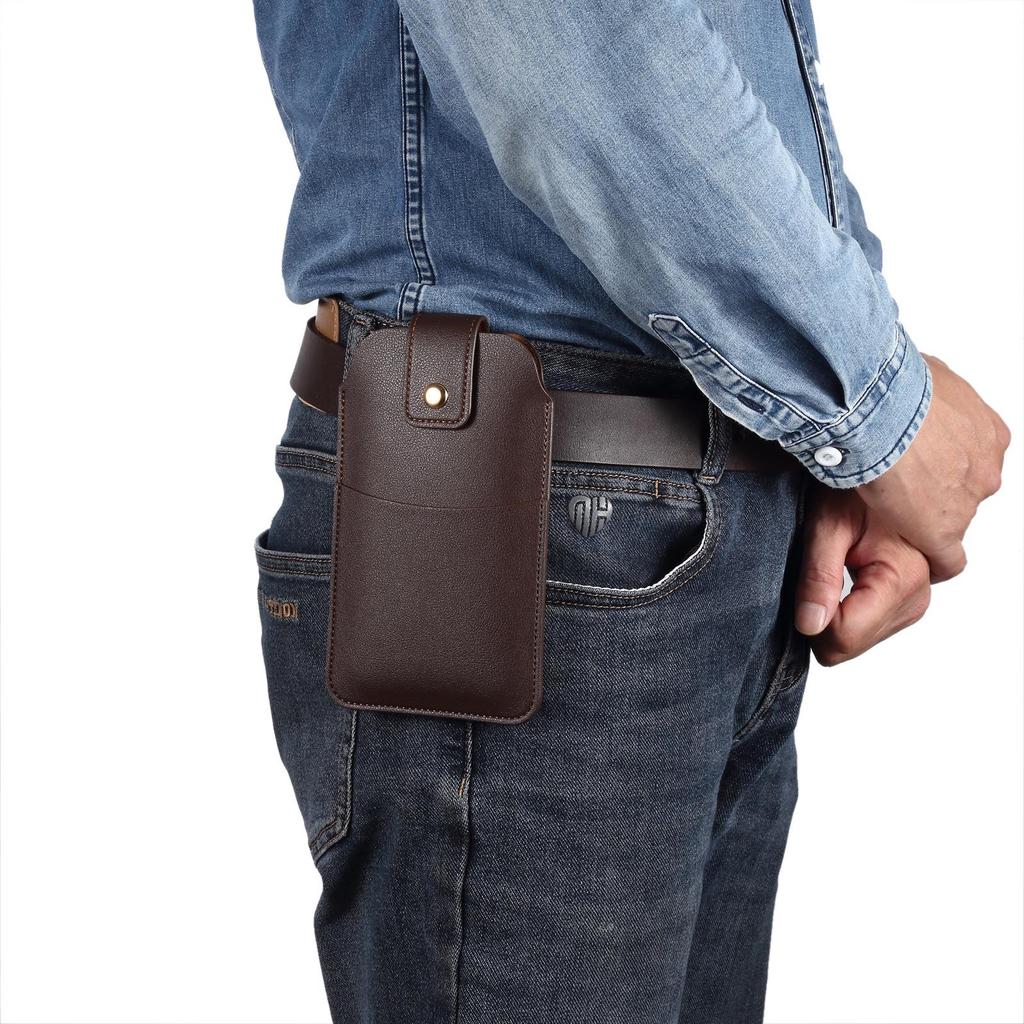 Slim Outdoor Leather Fanny Pack with Card Slots & Magnetic Buckle Phone Case