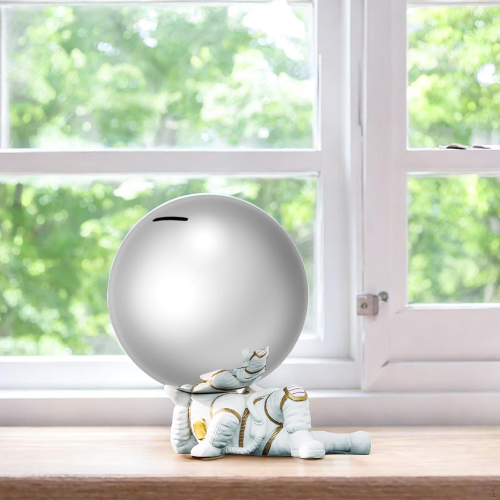 Astronaut Statue Piggy Bank Round Ball Head Figurine for Boys Girls Kids Lying Posture