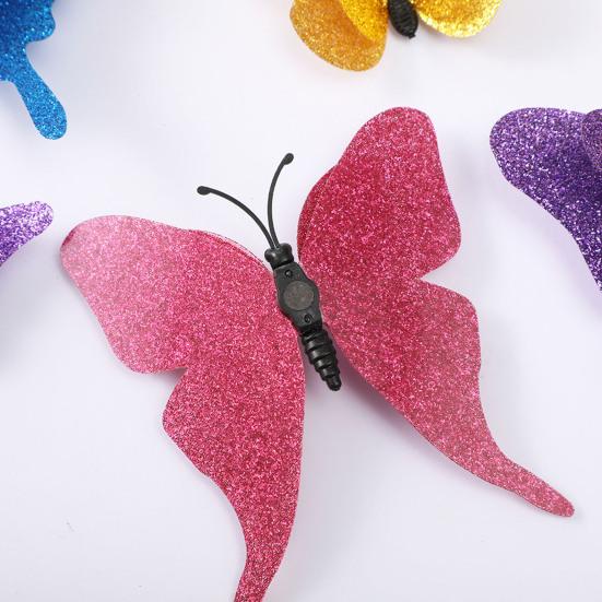 6 stk 3D Glitter Sommerfugl Vægdekoration Dobbeltlag Vinge Sommerfugl Vægkunst Klistermærker Selvklæbende Genanvendelige Vægklistermærker til Børneværelse Soveværelse Stue