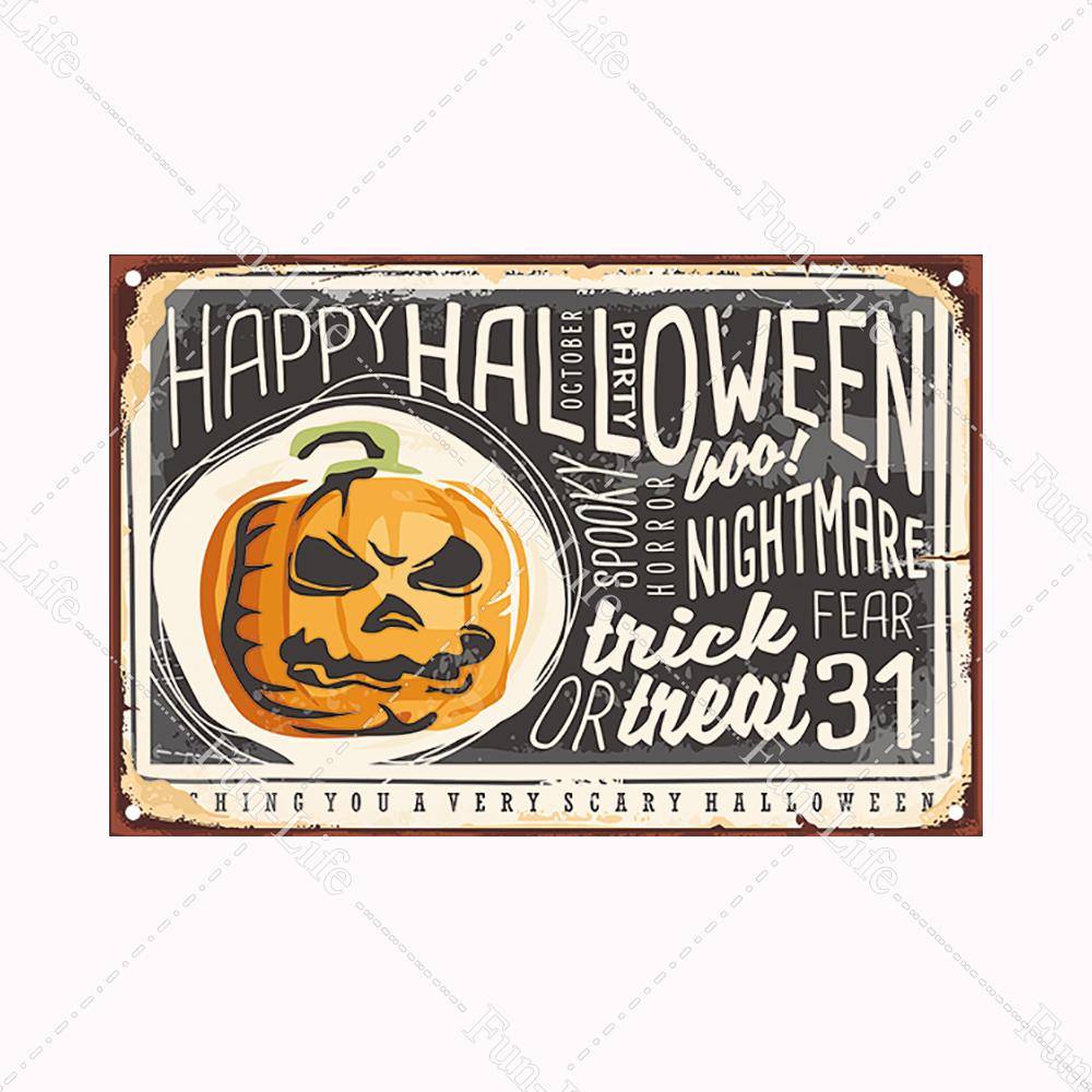 Halloween Pumpkin Tin Sign Vintage Plate Bat Poster Painting Festival Metal Signs Bar Art Party School Wall Home Decor 20x30cm