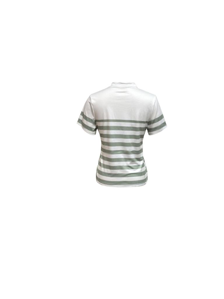 European and American Striped Polo Collar Short Sleeve Women's Autumn T-shirt - Versatile and Fashionable.
