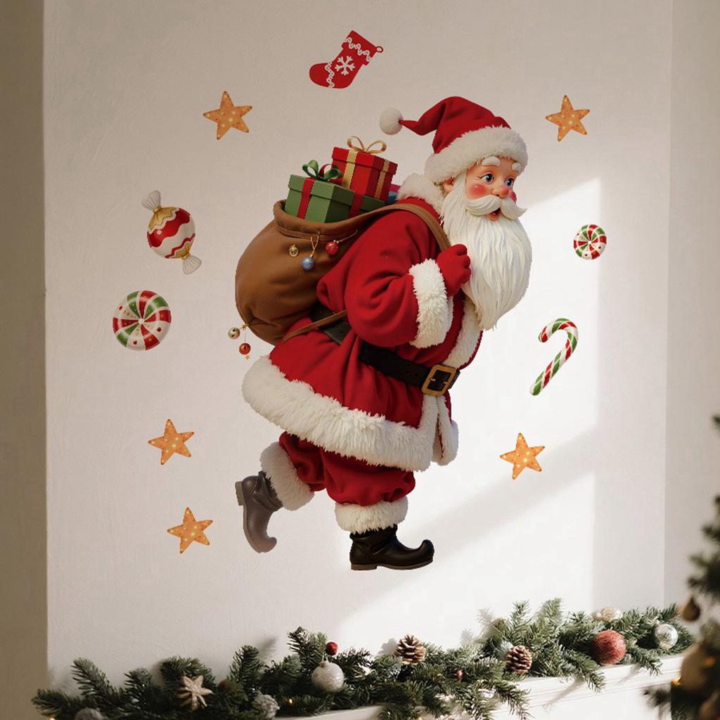 Santa Candy Gifts Gingerbread Self-adhesive Window Stickers Christmas Showcase Home Decoration Stickers.