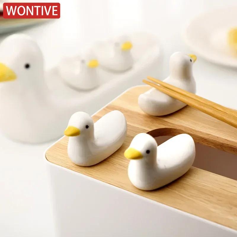 1-3PCS Duck Shape Ceramic Chopsticks Holder Spoon Rest Holders Fork Spatula Rack Shelf  Storage Organizer Kitchen Accessories