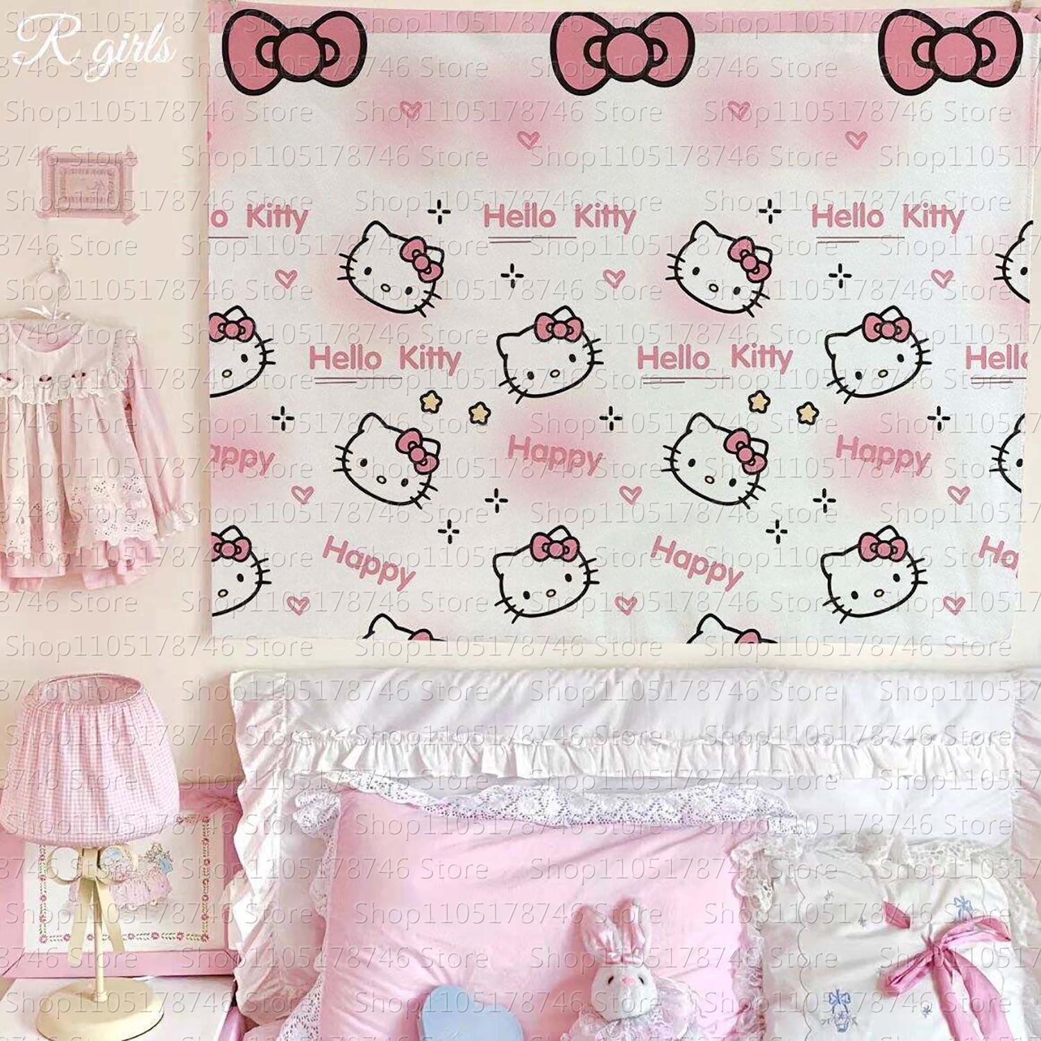 Sanrio hello Kitty Cartoon Printed Tapestry Cute Cartoon Style Fantasy Background Home Decoration Girls Heart Printed Tapestry 74x94cm(29x37in)