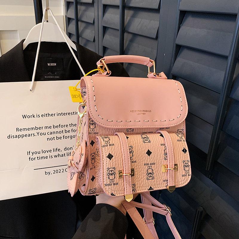 Summer New British Style Retro Printed Versatile Trendy Backpack Retro Fashion Western Commuter Women s Bag Without pendant розовый