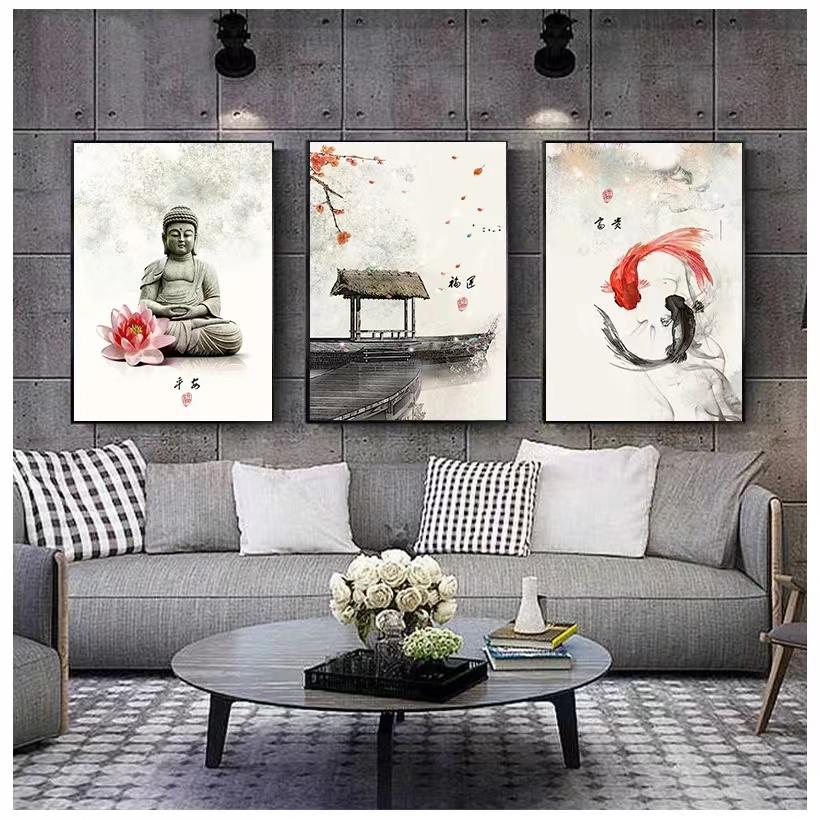 Vintage Style Ink Painting Buddha Mural Art Oil Painting Nordic Canvas Painting Poster Living Room Decorative Painting