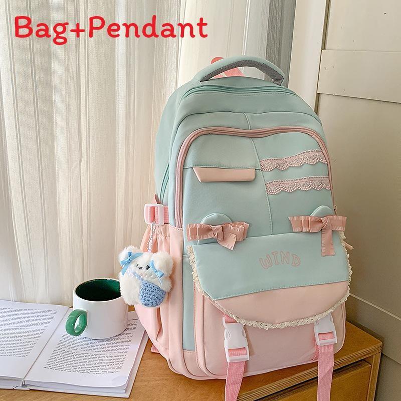 Unisex Nylon Bow Travel Backpack With Color Block Pattern And Compartment Laptop
