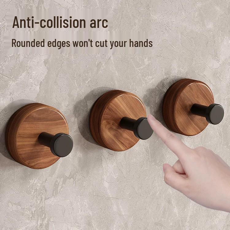 Walnut Adhesive Wall Hook - No-Drill, Strong Load-Bearing Hook for Bathroom & Clothing