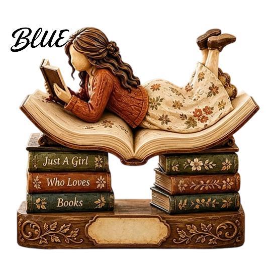 Bookish Gifts for Women Wooden Reading Girl Figurine Book Lovers, Personalized Desktop Bookshelf Decor with Ornaments Stacked Design Home Library