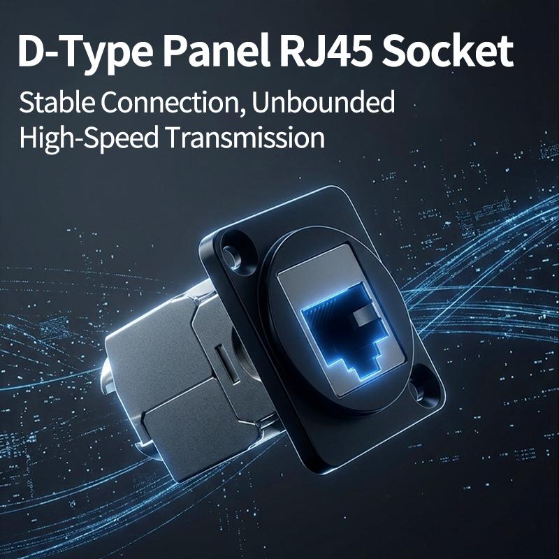 D-Type Panel Mount RJ45 Socket – CAT5e / CAT6 Ethernet Network Connector for Industrial Enclosure, Server Rack & Wall Box Wiring