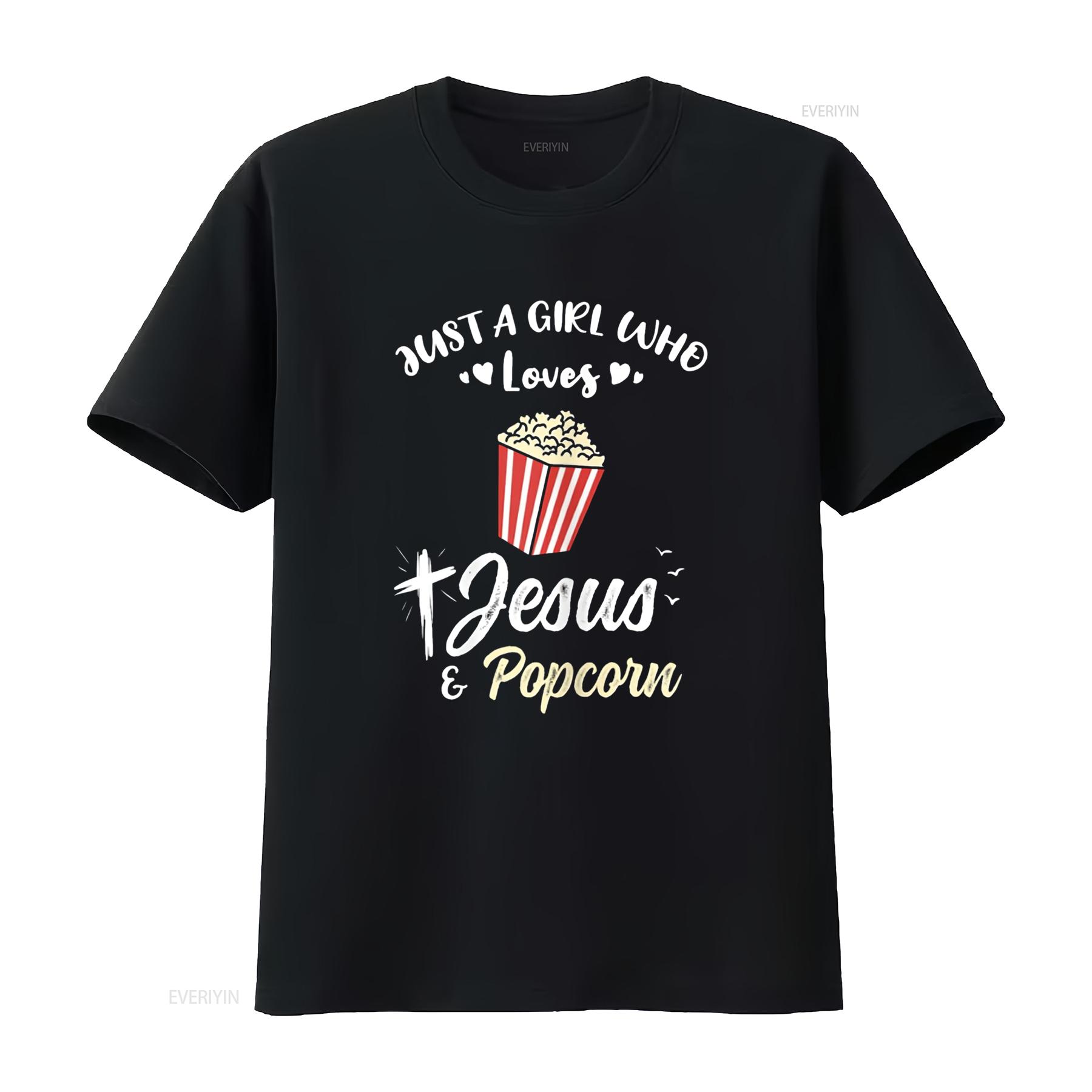 

Just A Girl Who Loves Jesus And Popcorn T Shirt vintage Washed Versatile Casual Breathable Stretched streetwear 4XL
