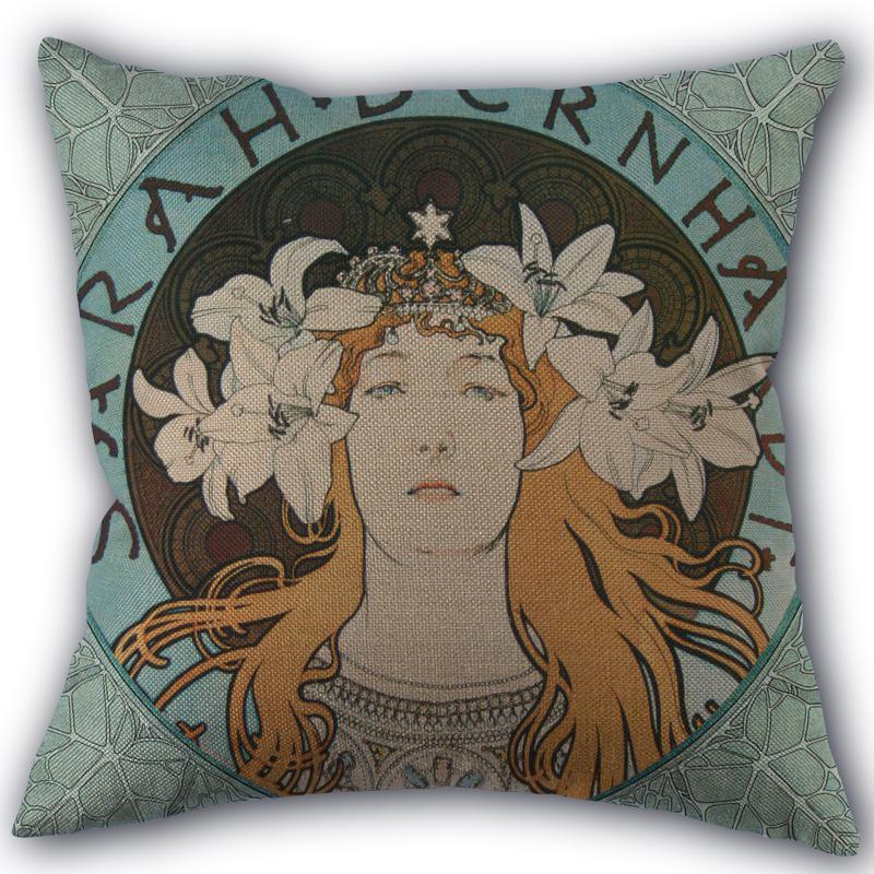 Custom Alphonse Mucha Art Pillowcase Cotton Linen Fabric Square Zipper Pillowcase 45X45 Wedding Decorative Pillow Cover