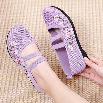 Fashion Purple Flats Shoes Women Loafers Knitted Mary Janes Sandal Shoes Grandma Cozy Flats Woman Summer Sneaker Breathable Dancing Shoe