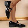 Vintage Pointed Toe Med Heel Mary Jane Pumps Woman Spring Plus Size Pu Leather Pumps Mujer T-Strap Thick Heels Shoes Women