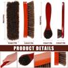 3Pcs Horsehair Shoes Brush Kit with Wood Long Handle Real Horse Hair Soft Polishing Tool for Leather Shoes Suede Polish Care