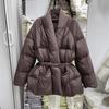 Winter New Cotton Clothes Women's Medium and Long Collar Belt Is Thin and Loose Niche Design Cotton Clothes Jacket Is Trendy