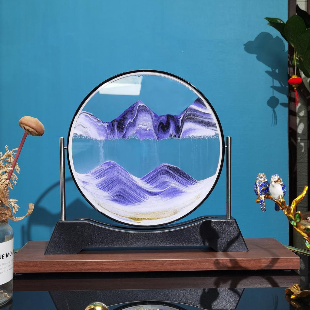 Rotatable Sandscape Moving Sand Art Picture Flowing Sand Painting Round Glass Quicksand 3D Hourglass Office Home Decor Gifts