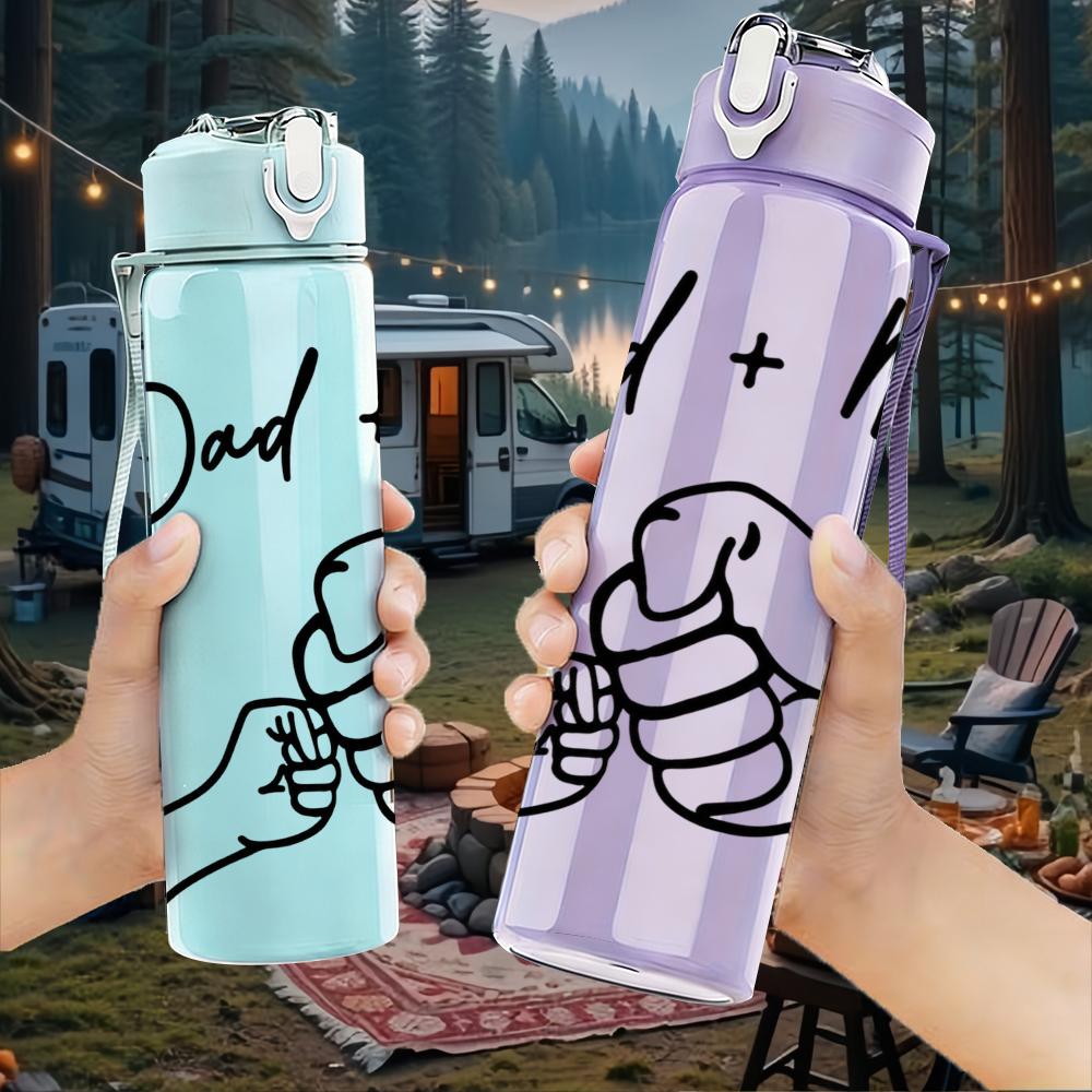 1PC Dad And Me Hand Shake Outline 750ml Color Plastic Water Bottle Leakproof Flip Straw Lid For Sports Office Home Use